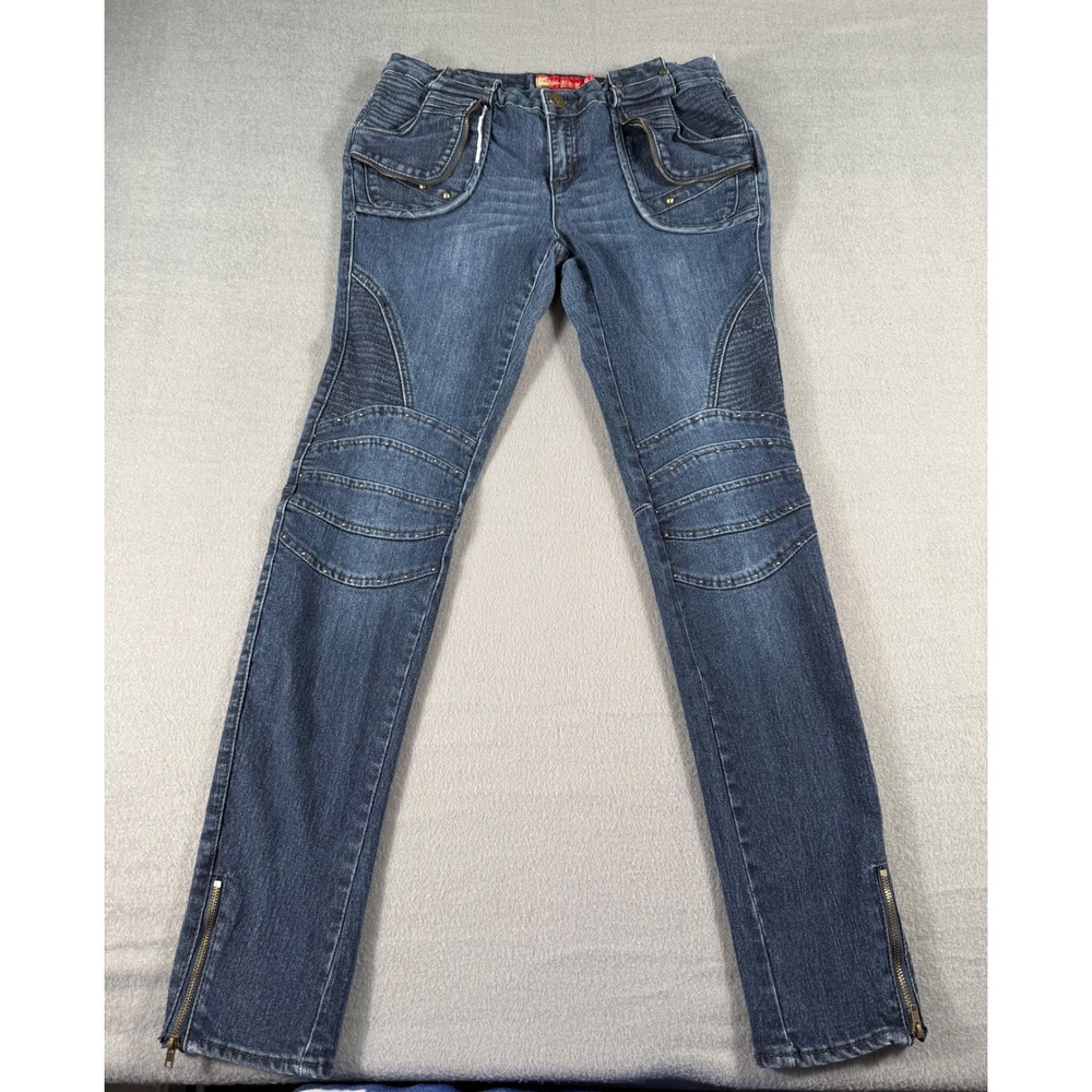 Apple Bottoms Moto Skinny Jeans Women 11-12 Studded Pockets Zipper‎ Hem Y2K